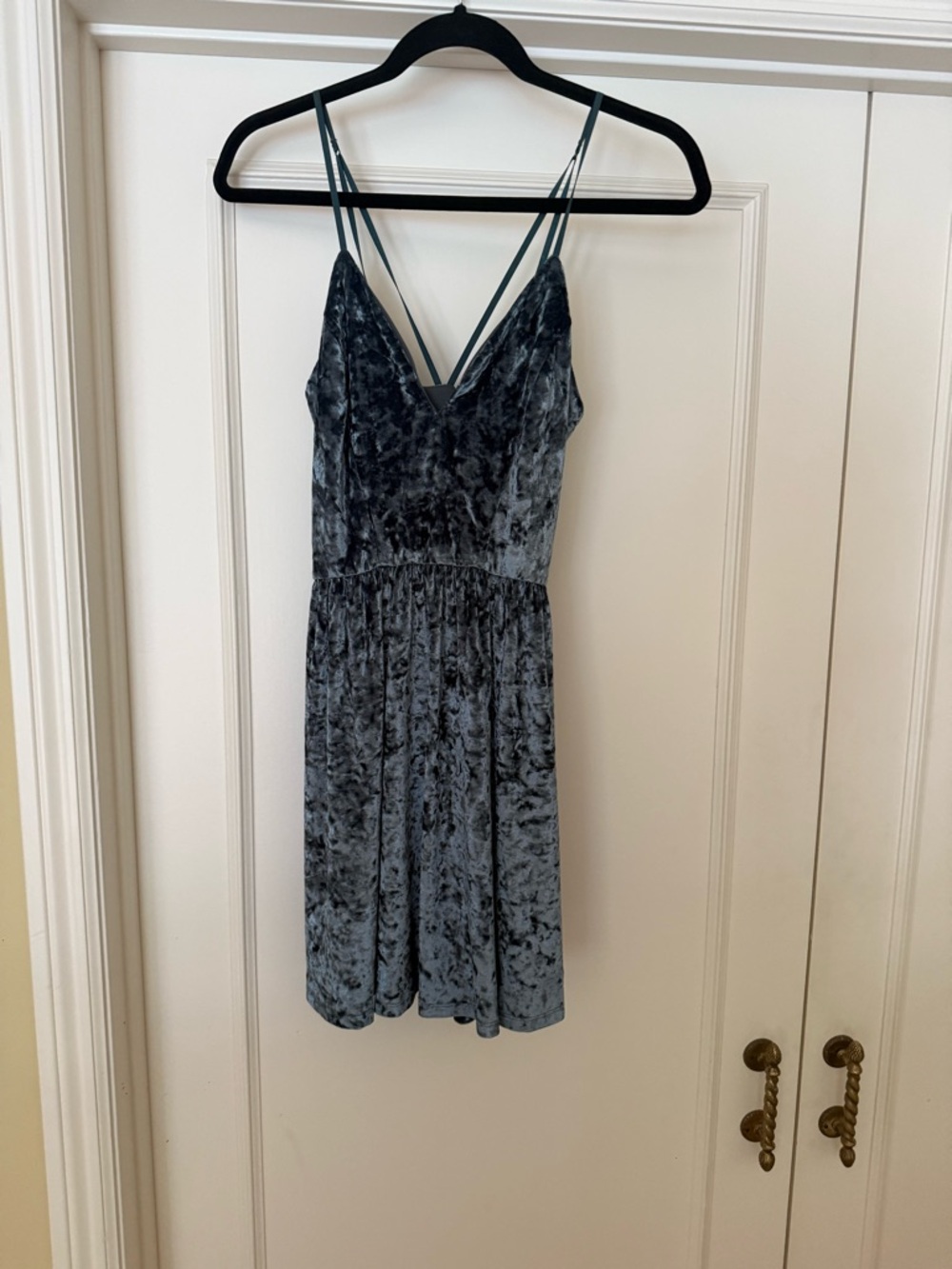 Charlotte Russe Crushed Velvet V-Neck Slip Dress in Blue